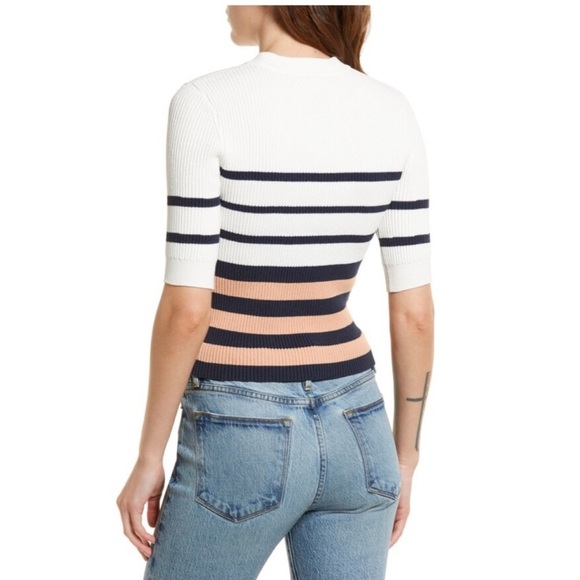 FRAME Denim Shrunken Rib Crew Short Sleeve Sweater in Pink Clay Multi size XS - Picture 8 of 12